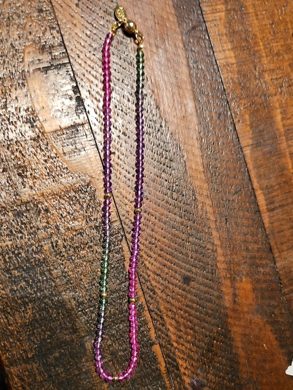 Gold tone  Accent Multicolor Beaded Necklace - Pink, Purple, Green, Gold tone